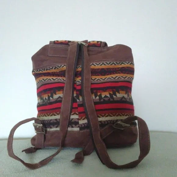 NWOT Ecuadorian Clothing Company Geomatric / Suede / Acrylic Backpack - Picture 4 of 8